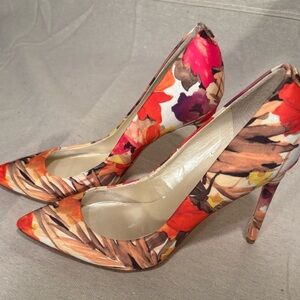 Ivanka Trump Floral Pointed-Toe Stiletto Heels in Pink, Orange, Brown
